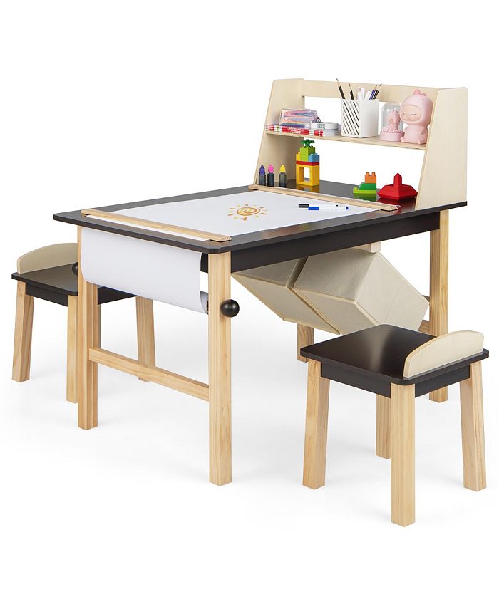 Costway Kids Art Table & 2 Chairs Set Wooden Drawing Desk Macy's