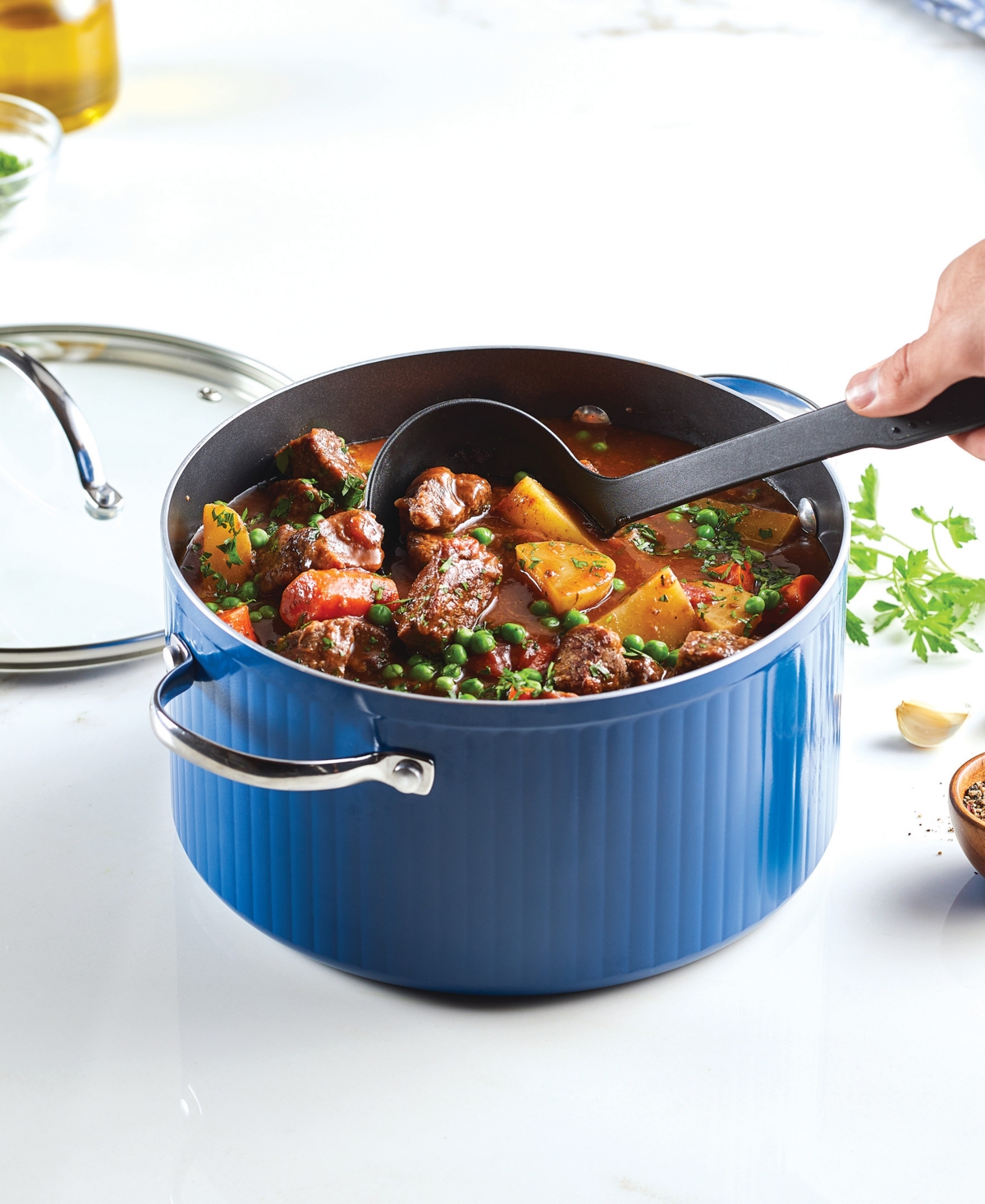 Farberware Style Aluminum 6 Quart Nonstick Stock Pot With Lid In Blue