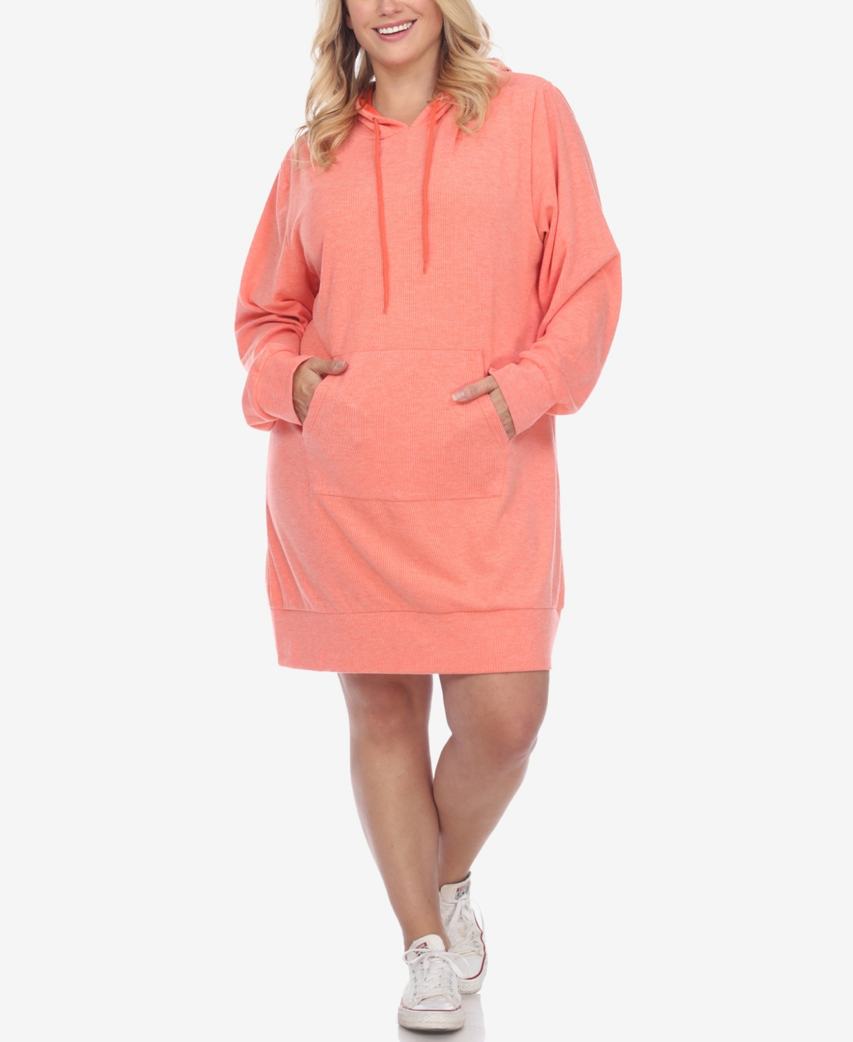 Shop White Mark Plus Size Hoodie Sweatshirt Dress In Coral