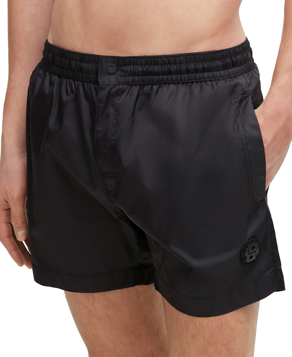 Shop Hugo Boss Boss By  Men's Double Monogram Quick-dry Swim Shorts In Black