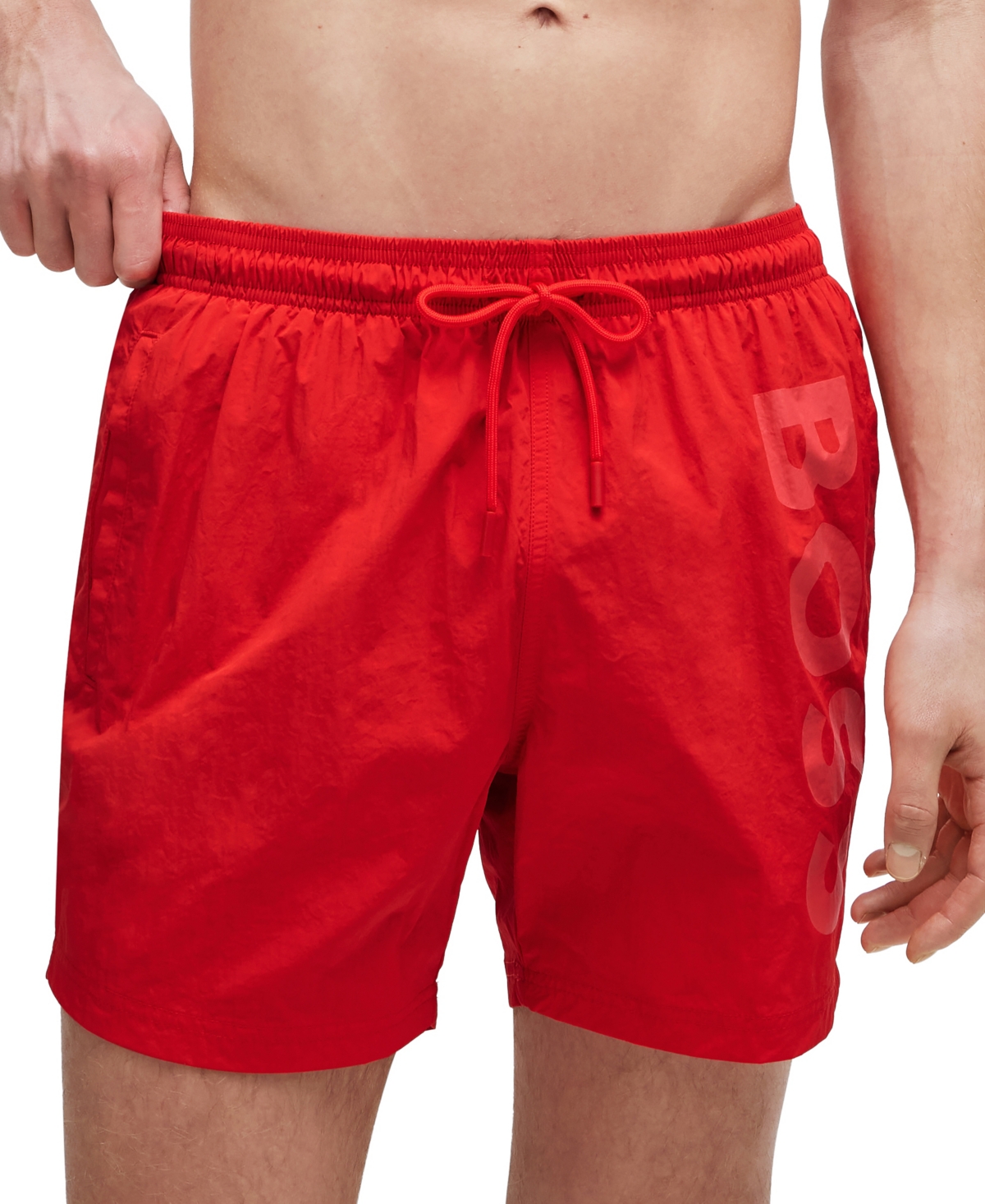 Boss by Hugo Boss Men's Vertical-Logo Quick-Dry Swim Shorts - Bright Red