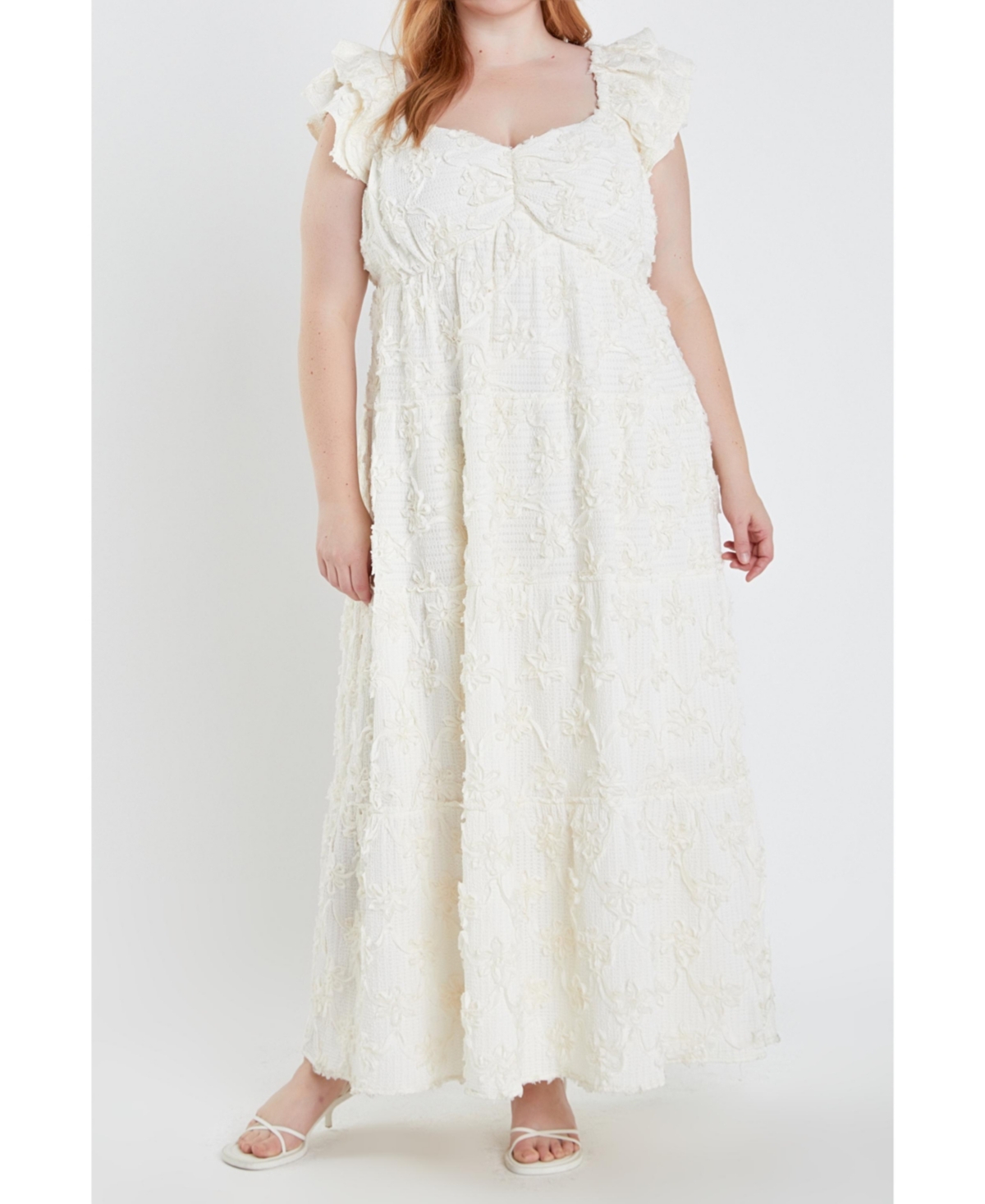 Women's Plus size Ribbon Embroidered Maxi Dress - Ivory