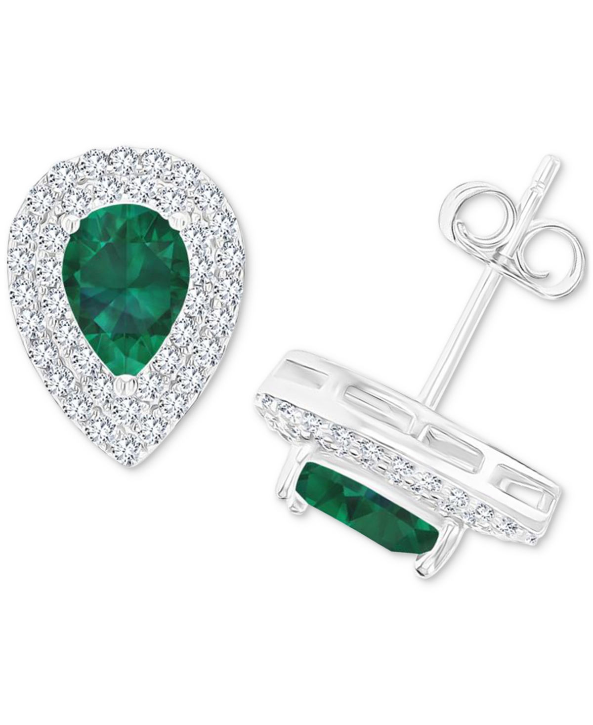 Macy's Amethyst (1-1/5 Ct. T.w.) & Lab-grown White Sapphire (1/2 Ct. T.w.) Pear Halo Birthstone Stud Earrin In Emerald