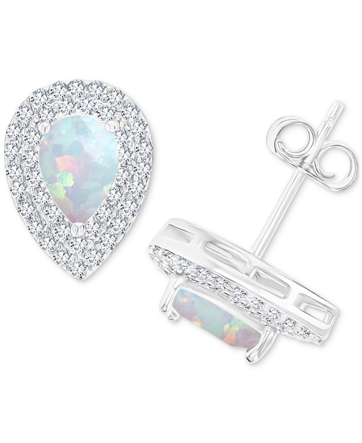 Shop Macy's Amethyst (1-1/5 Ct. T.w.) & Lab-grown White Sapphire (1/2 Ct. T.w.) Pear Halo Birthstone Stud Earrin In Opal