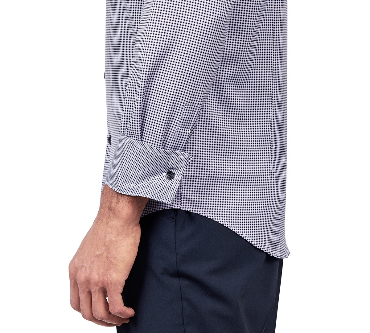 Men's Recycled Slim Fit Gingham Performance Stretch Cooling Comfort Dress Shirt