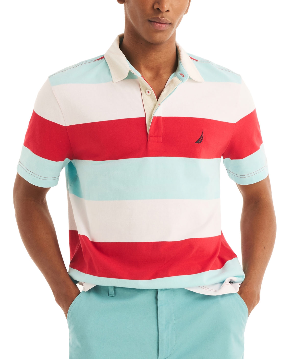 Nautica Men's Classic-fit Stripe Rugby Polo Shirt In Tango Red