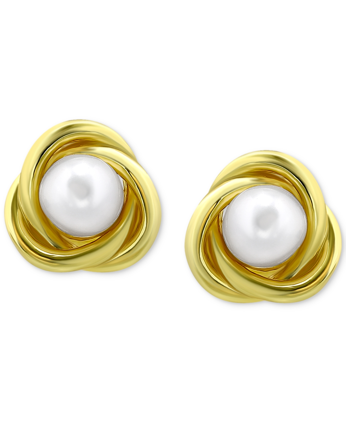 Giani Bernini Cultured Freshwater Pearl (5mm) Love Knot Stud Earrings, Created For Macy's In Gold Over Silver