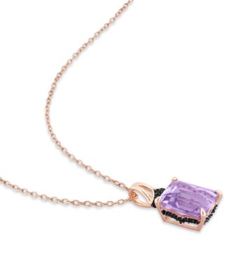 Pink Amethyst (5-7 ct. t.w.) & Black Sapphire (1/4 ct. t.w.) Halo 18" Pendant Necklace in Rose-Plated Sterling Silver