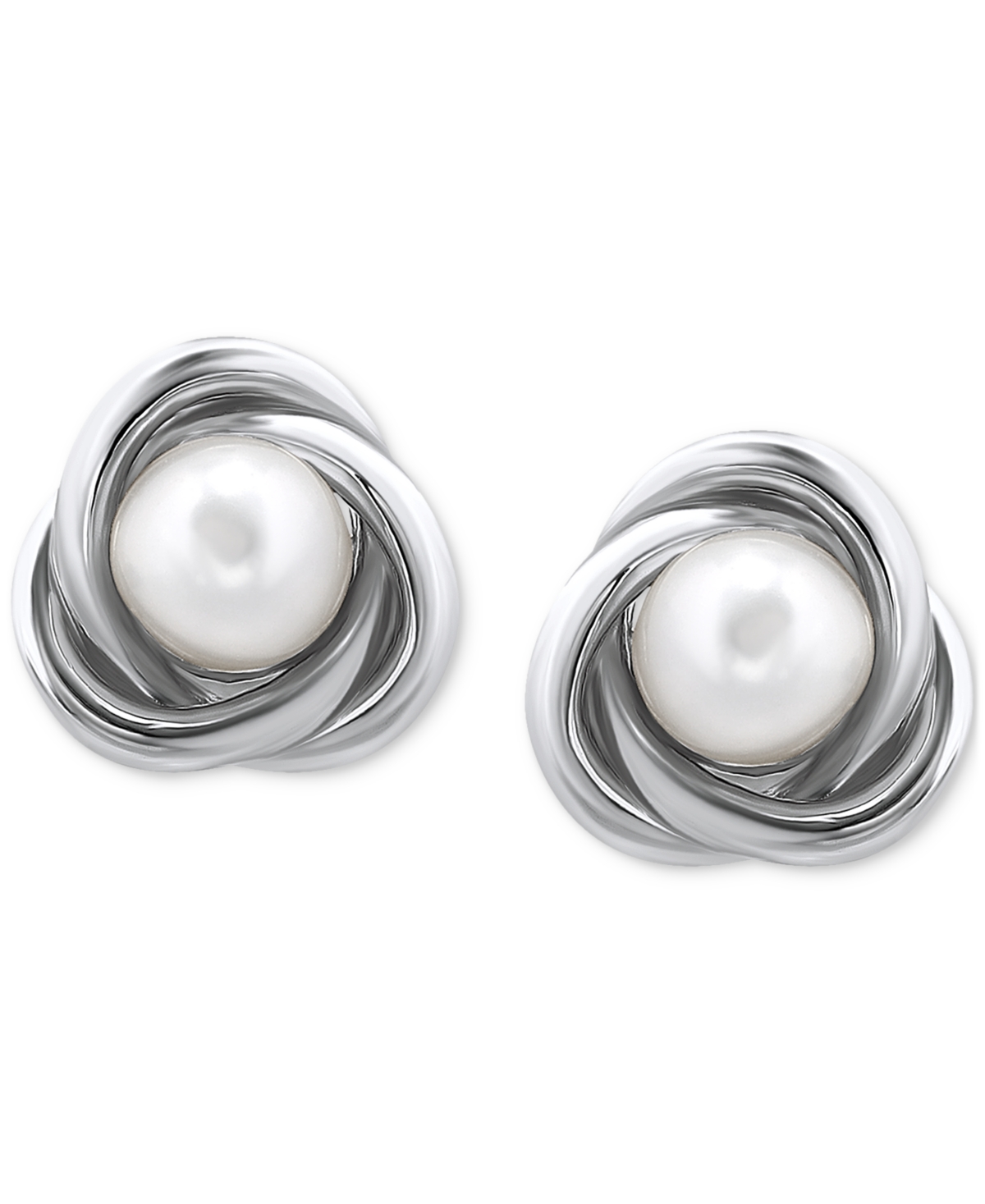 Giani Bernini Cultured Freshwater Pearl (5mm) Love Knot Stud Earrings, Created For Macy's In Silver