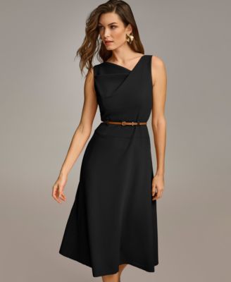 【Donna Karan New York】Belted Asymmetric-Hem Dress Donna Karan Women's Belted Asymmetric Midi Dress - Macy's