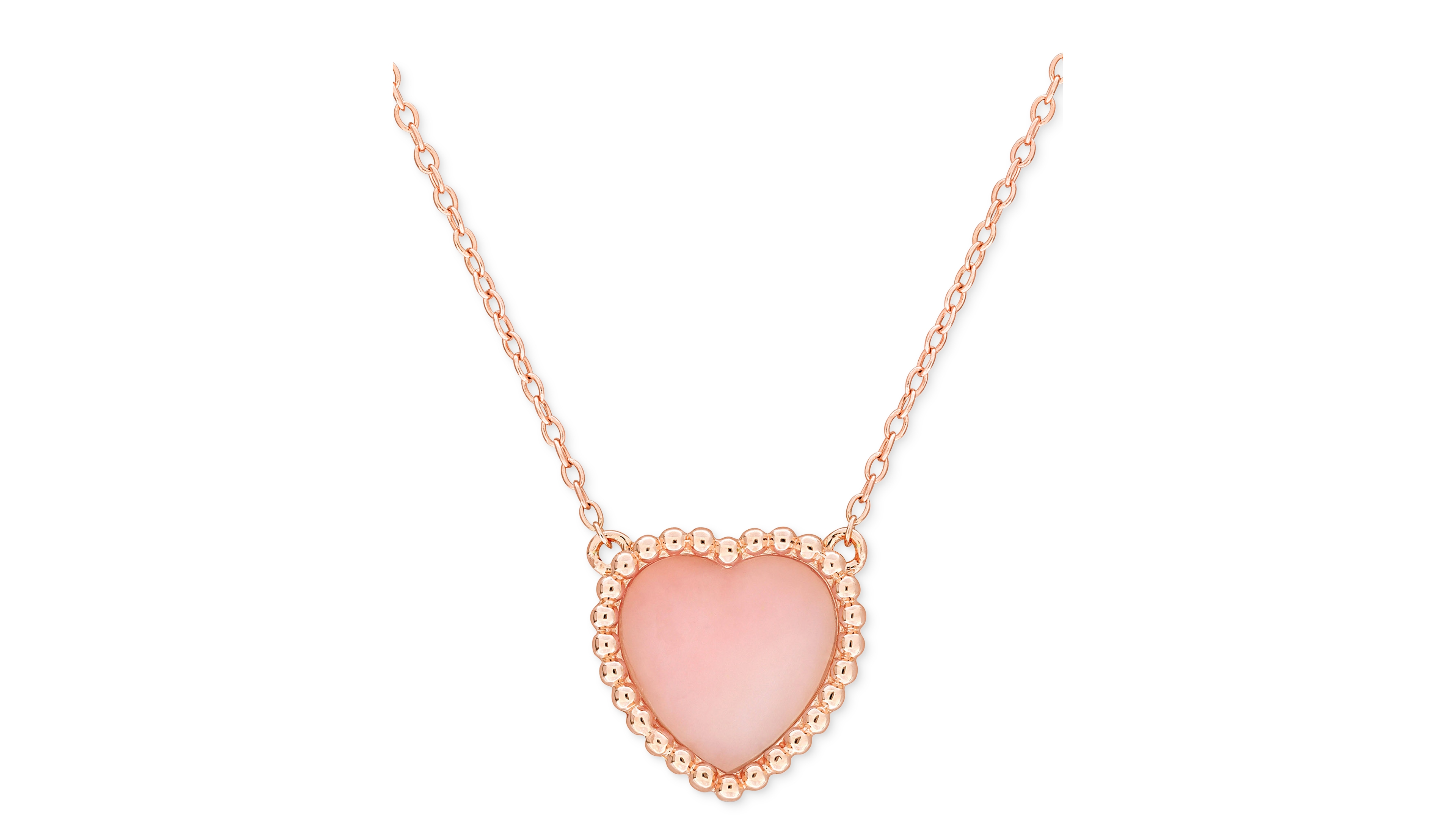 Pink Opal (5 ct. t.w.) Heart Bead Frame 17" Pendant Necklace in Rose-Plated Sterling Silver