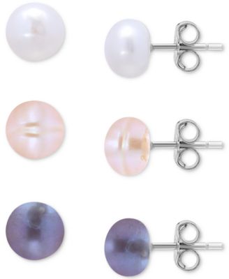 Giani Bernini - 3-Pc. Set Multicolor Cultured Freshwater Pearl (7mm) Stud Earrings in Sterling Silver, Created for Macy's
