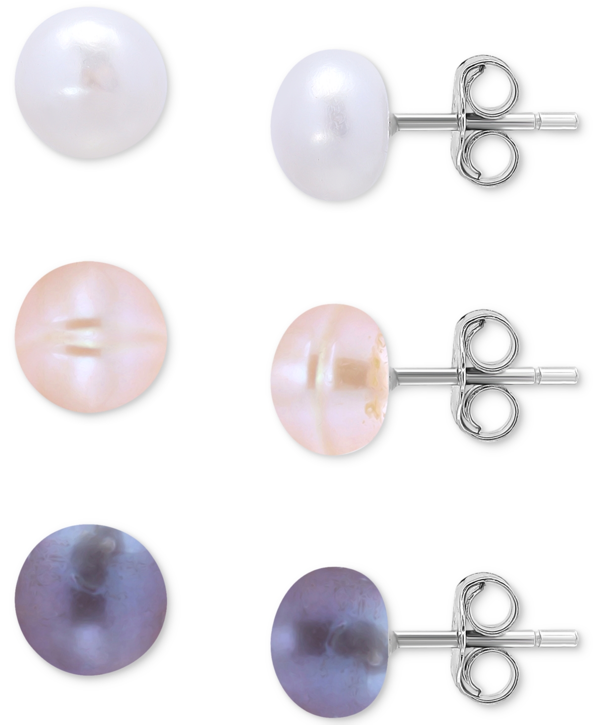 Giani Bernini 3-pc. Set Multicolor Cultured Freshwater Pearl (7mm) Stud Earrings In Sterling Silver, Created For M