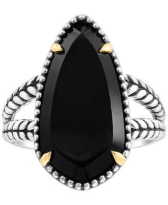 EFFY&reg; Onyx Elongated Teardrop Statement Ring in Sterling Silver & 18k Gold