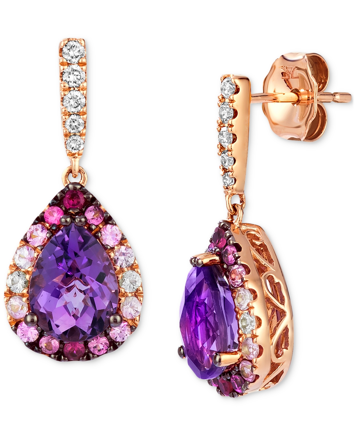Le Vian Multi-gemstone (2-1/2 Ct. T.w.) & Nude Diamond (1/8 Ct. T.w.) Pear Halo Drop Earrings In 14k Rose Go In K Rg