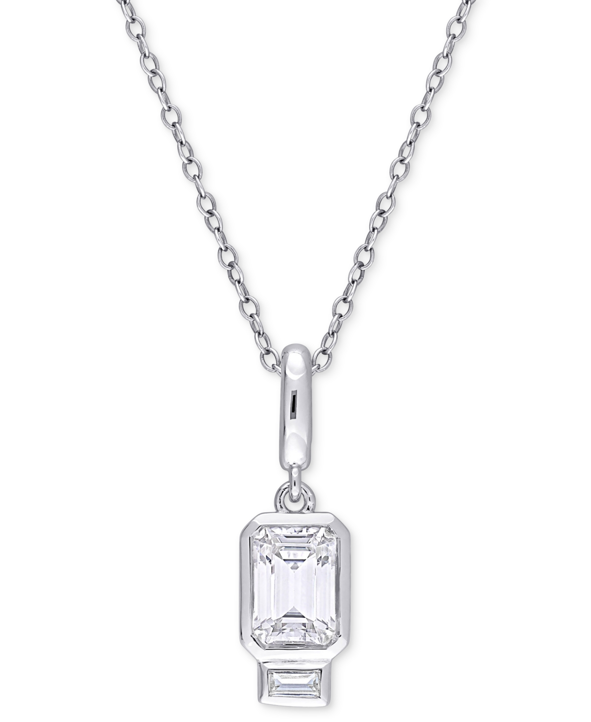 Lab-Grown White Sapphire Two Stone 18" Pendant Necklace (1-3/4 ct. t.w.) in Sterling Silver - White Sapphire