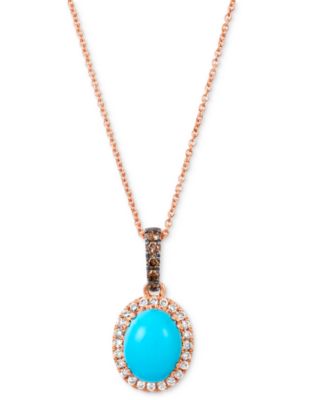 Le Vian - Robins Egg Blue Turquoise & Diamond (1/4 ct. t.w.) Halo Adjustable 20" Pendant Necklace in 14k Rose Gold
