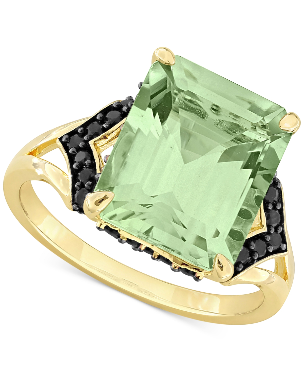 Green Quartz (5-1/3 ct. t.w.) & Black Sapphire (3/8 ct. t.w.) Statement Ring in 18k Gold Flash-Plated Sterling Silver - Green Quartz