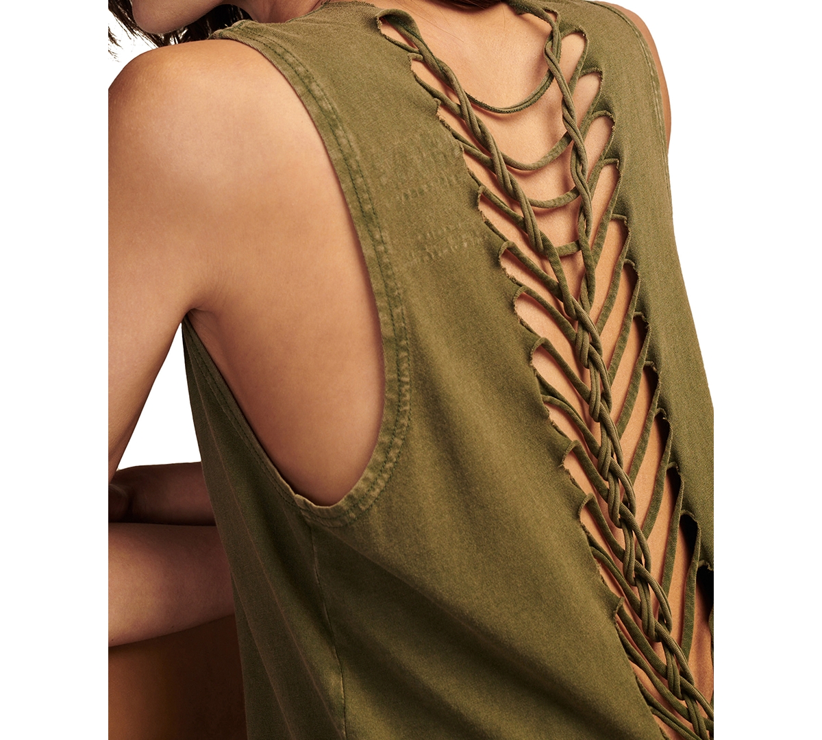 Shop Lucky Brand Women's Rolling Stones Braided-back Muscle Tank In Rifle Green