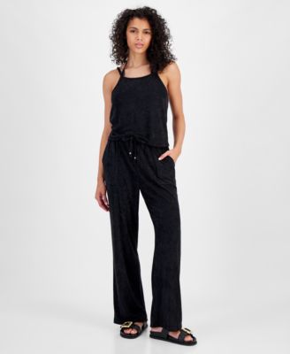 Shop Miken Juniors Cropped Velour Tank Top Cover Up Velour Cover Up Pants Created For Macys In Violet Sun