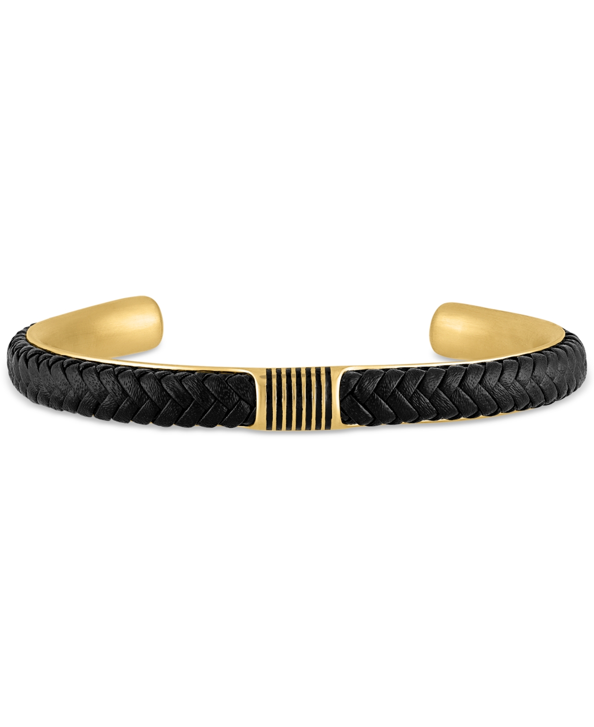 Woven Leather Cuff Bracelet in Gold-Tone Ion-Plated Stainless Steel, Created for Macy's - Black