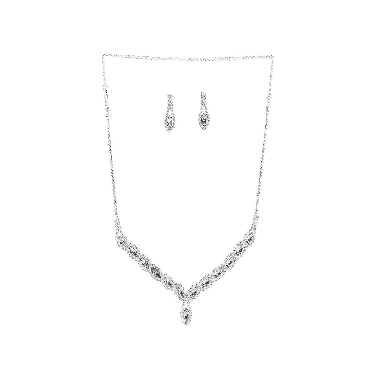 Sohi Women's Silver Bling Stone Necklace And Earrings (set Of 2)