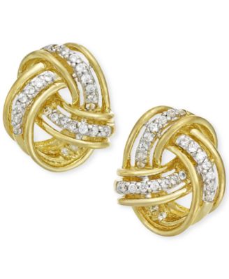 Macy's - Diamond Love Knot Stud Earrings in 10k Gold (1/5 ct. t.w.)