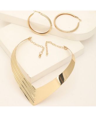 Women's Gold Minimal Metallic Necklace And Earrings (Set Of 2)
