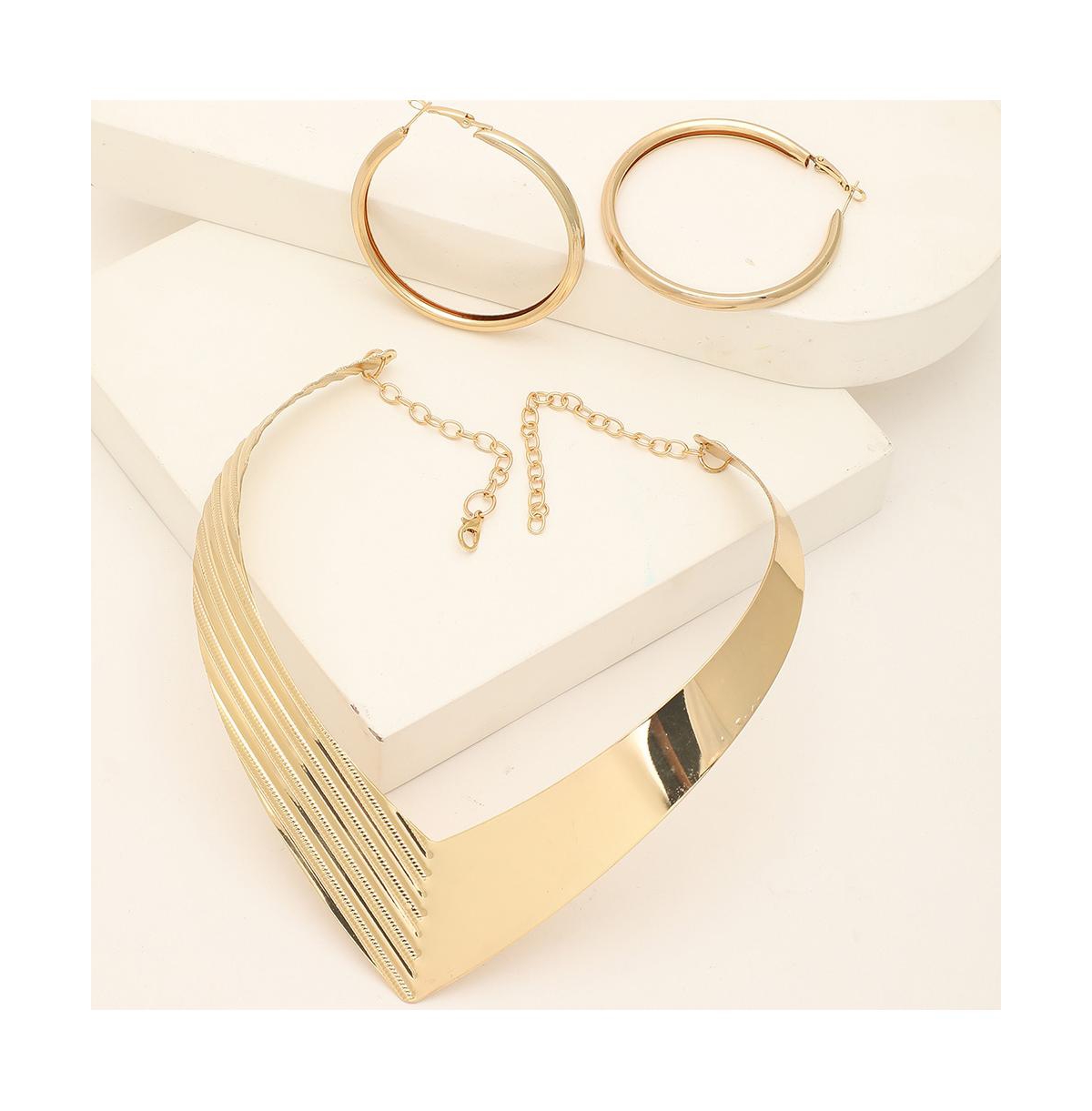 Sohi Women's Gold Minimal Metallic Necklace And Earrings (Set Of 2)