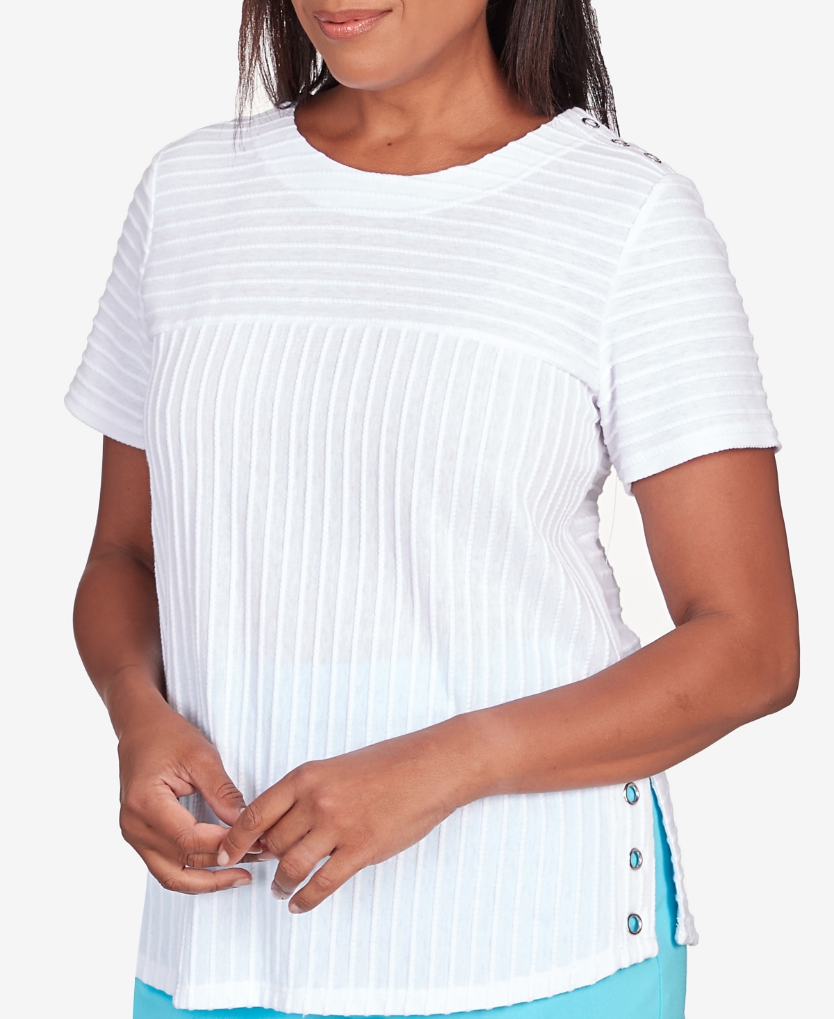 Shop Alfred Dunner Petite Classic Brights Solid Texture Split Shirttail T-shirt In White