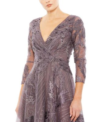 Women's Embellished Wrap Over 3/4 Sleeve Dress
