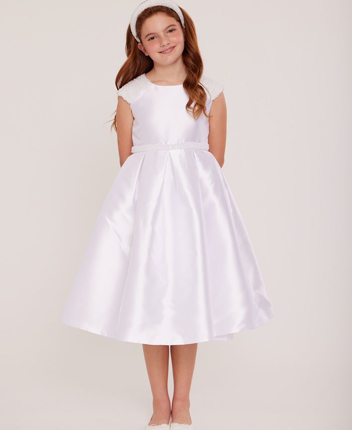 Bonnie Jean Big Girls Short Sleeve Beaded Communion Dress - Macy's