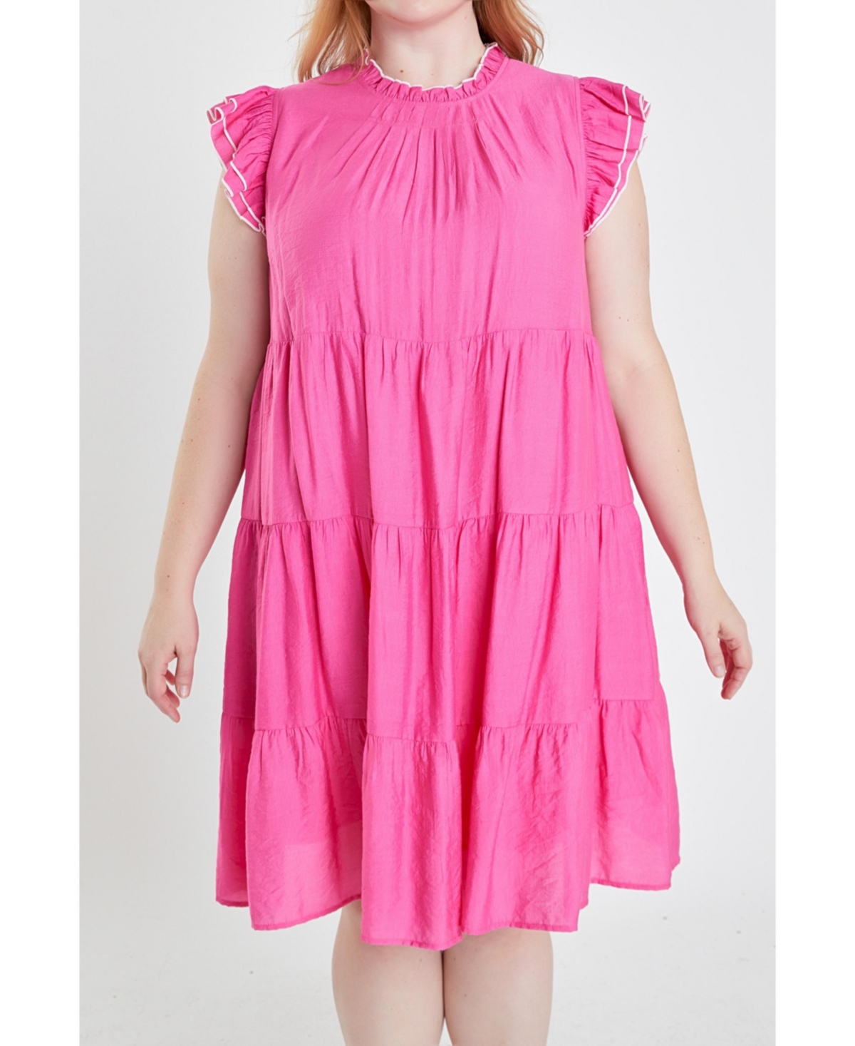 Women's Plus size Contrast Merrow Babydoll Dress - Pink