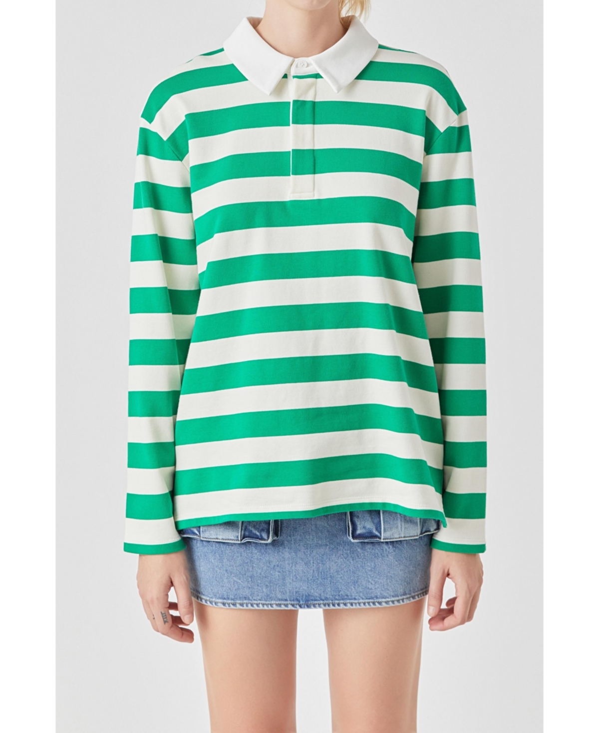 Women's Stripe Collar Sweatshirt - Green