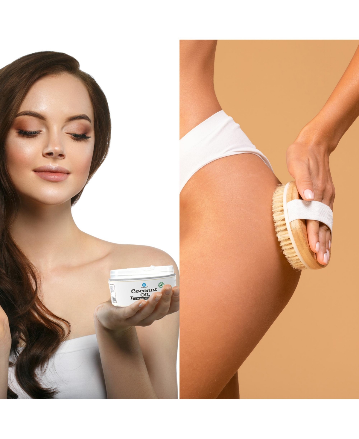 Pursonic Hair Care and Massage Bundle: Bath Brush and Rubber Massager with Lotus wooden handle + 100% Natural Coconut Oil Hair Mask