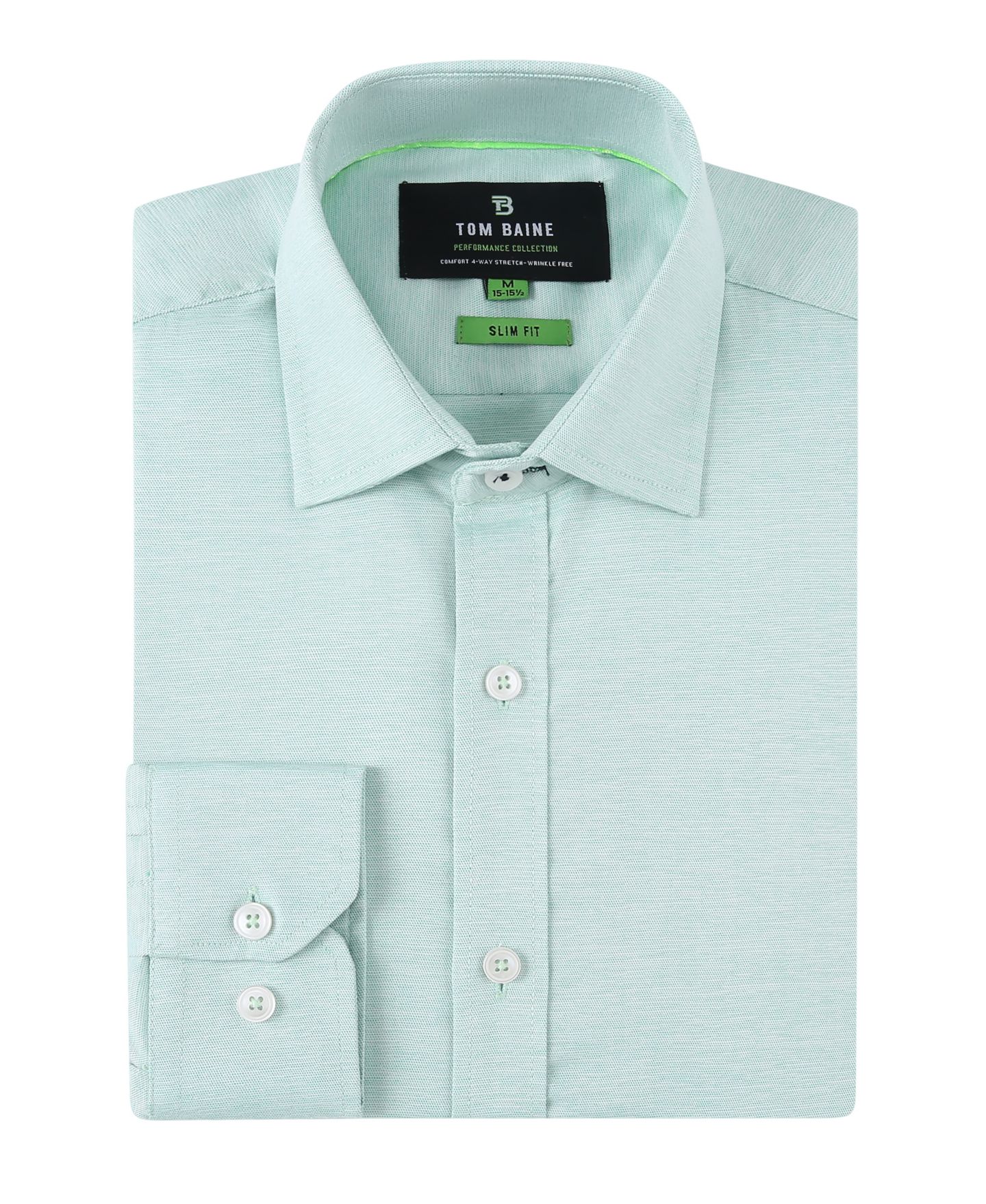 Мужская рубашка Tom Baine Performance Solid Long Sleeve Button Down Dress Shirt, цвет: Зелёный — фото 2