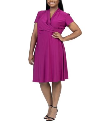 Plus Size Short Sleeve Rouched Wrap Dress