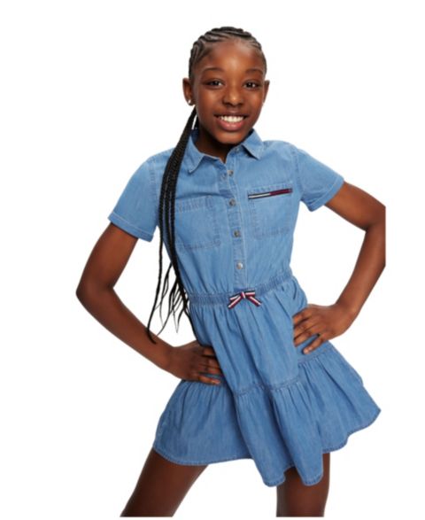 Платье Tommy Hilfiger Lightweight Denim Ruffled Shirtdress для девочек, цвет: Варёный