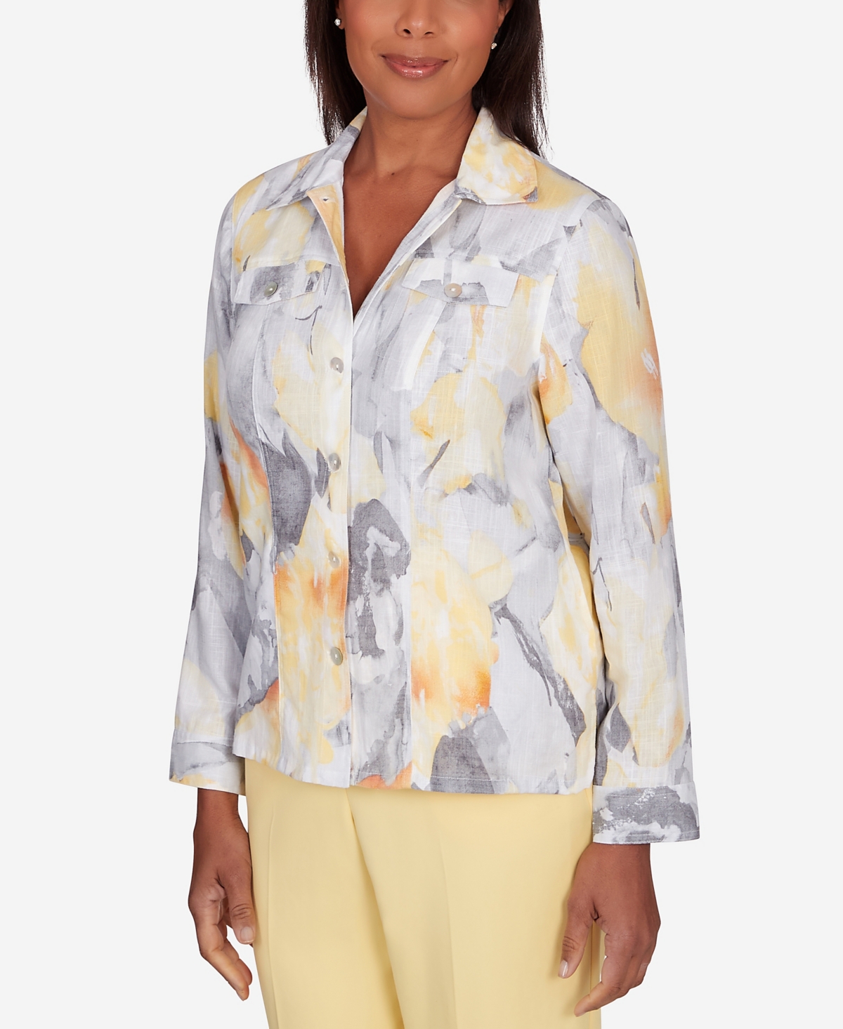 Shop Alfred Dunner Petite Charleston Abstract Watercolor Jacket In Multi