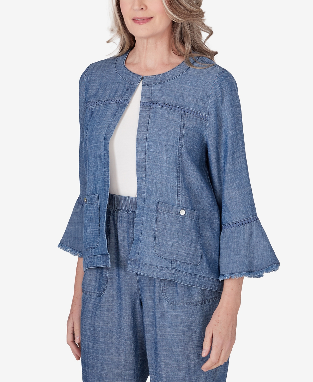 Shop Alfred Dunner Petite Blue Bayou Bell Sleeve Chambray Jacket