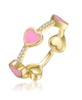 GiGiGirl Kids Sterling Silver 14k Gold Plated with Cubic Zirconia Enamel Heart Stacking Ring - Bright Pink