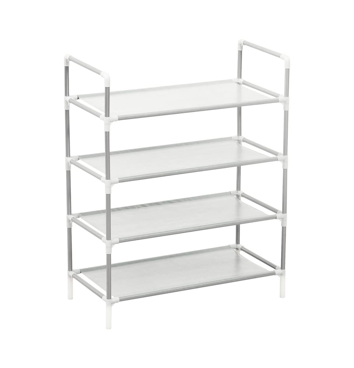 Shoe Rack with 4 Shelves Metal and Non-woven Fabric Silver - Silver