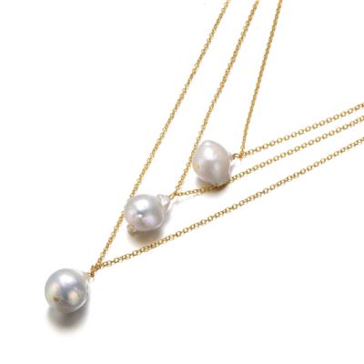 Sterling Silver 14K Gold Plated with Freshwater Pearl Layered Necklace