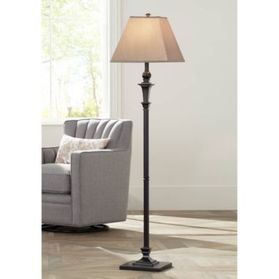 Traditional Floor Lamp 59" Tall Italian Bronze Taupe Faux Silk Square Hardback Shade for Living Room Reading Bedroom Office