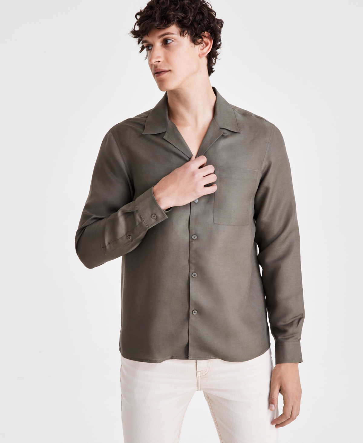 Shop Inc International Concepts Men's Kylo Regular-fit Camp Shirt, Created For Macy's In Olive Twist