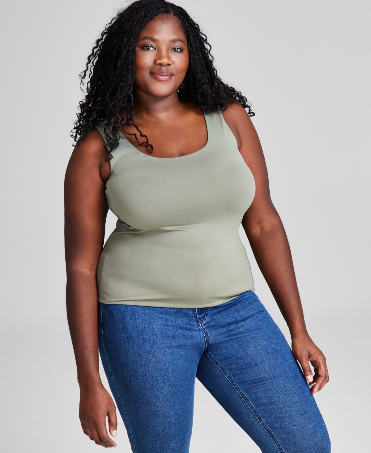 Plus Size Scoop-Neck Sleeveless Top, Created for Macy's - Black