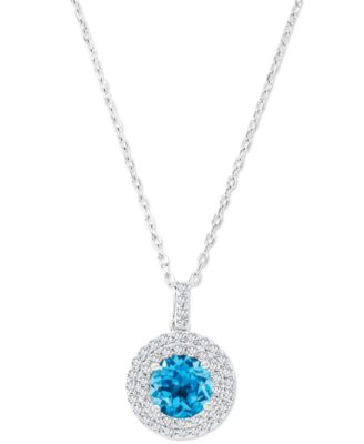 Amethyst (1-1/5 ct. t.w.) & Lab-Grown White Sapphire (3/8 ct. t.w.) Halo Birthstone Pendant Necklace in Sterling Silver, 16" + 2" extender