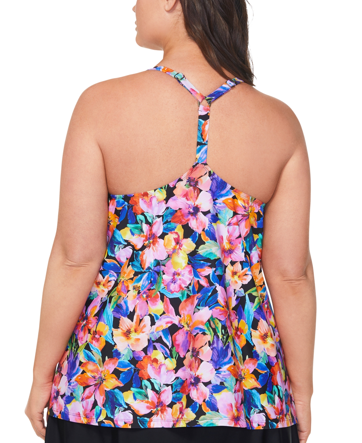 Shop Island Escape Plus Size Floral-print Racerback Tankini Top, Created For Macy's In Black