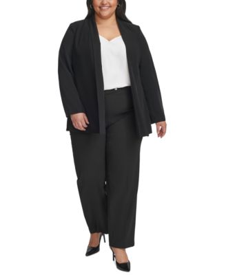 Shop Calvin Klein Plus Size Open Front Shawl Collar Jacket Elastic Back High Rise Ankle Pants In Black