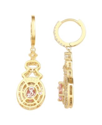 Suzy Levian Sterling Silver Cubic Zirconia Regal Oval Double Halo Drop Dangle Earrings